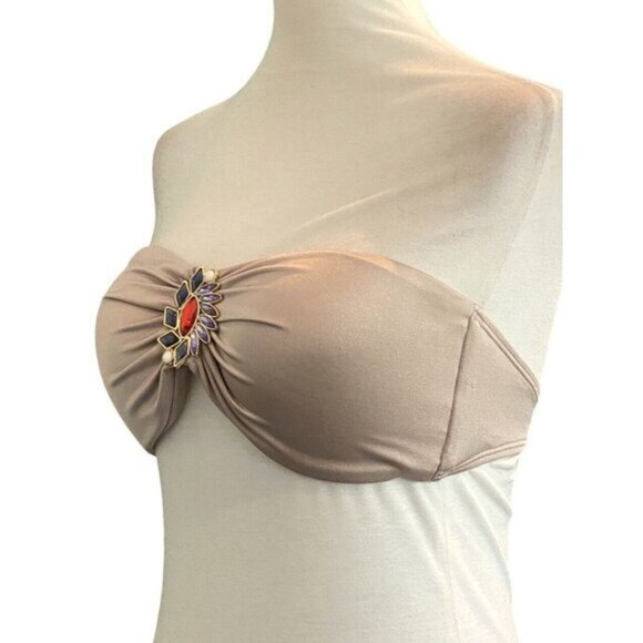 Victoria's Secret Bandeau Champagne Color Rhinestone Center Bikini Top Size M - Picture 2 of 7